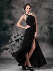 Cross Back One Shoulder High Split Black Special Ocassion Dress