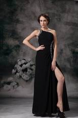 Cross Back One Shoulder High Split Black Special Ocassion Dress