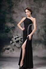 Cross Back One Shoulder High Split Black Special Ocassion Dress