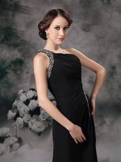 Cross Back One Shoulder High Split Black Special Ocassion Dress