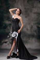 Mermaid One Shoulder High Low Taffeta Skirt Black Prom Dress