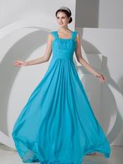 Wide Straps Square Neck Long Best Deals Azure Blue Prom Dress