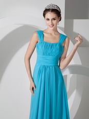 Wide Straps Square Neck Long Best Deals Azure Blue Prom Dress