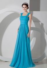 Wide Straps Square Neck Long Best Deals Azure Blue Prom Dress