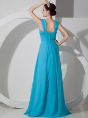 Wide Straps Square Neck Long Best Deals Azure Blue Prom Dress