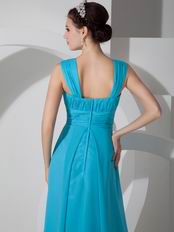 Wide Straps Square Neck Long Best Deals Azure Blue Prom Dress