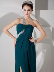 Dark Green One Shoulder Side Split Sexy Women Prom Dress