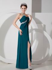 Dark Green One Shoulder Side Split Sexy Women Prom Dress