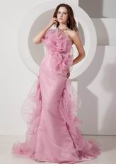 Pink Strapless Ruffled Train 2014 Formal Prom Dress Petite