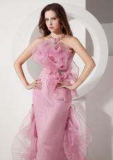 Pink Strapless Ruffled Train 2014 Formal Prom Dress Petite