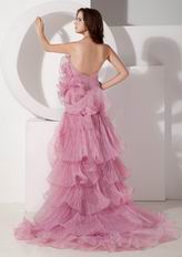 Pink Strapless Ruffled Train 2014 Formal Prom Dress Petite