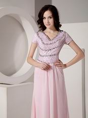 Sequined Floor-length Cheap Baby Pink Prom Dress With Crystal