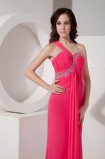 One Shoulder Hot Pink Column Skirt La Femme Prom Dresses