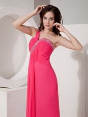 One Shoulder Hot Pink Column Skirt La Femme Prom Dresses