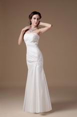 Column Ivory Taffeta Silm Prom Dress With Beading Decorate