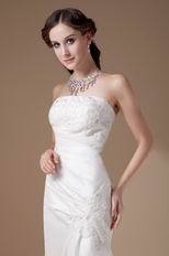 Column Ivory Taffeta Silm Prom Dress With Beading Decorate