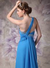 Beautiful One Shoulder Dodger Blue Prom Dress With Front Drap
