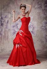 A-line Wine Red Prom Floor Length Puffy Skirt With Side Applique