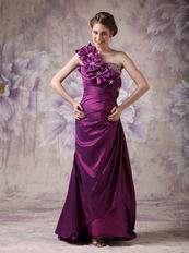 Dark Purple One Shoulder Flowers Strap Cache Prom Dress Petite