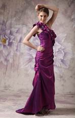 Dark Purple One Shoulder Flowers Strap Cache Prom Dress Petite