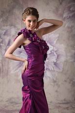 Dark Purple One Shoulder Flowers Strap Cache Prom Dress Petite