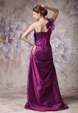 Dark Purple One Shoulder Flowers Strap Cache Prom Dress Petite