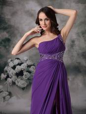 Purple One Shoulder Side Split Sexy Evening Dress For Cheap