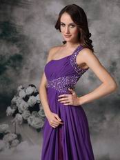 Purple One Shoulder Side Split Sexy Evening Dress For Cheap