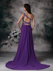 Purple One Shoulder Side Split Sexy Evening Dress For Cheap