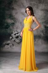 Empire Halter Sun Orange Chiffon 2014 Prom Celebrity Dress