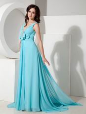 Crazy Panel Train Aqua Chiffon Open Back Prom Dress Cheap