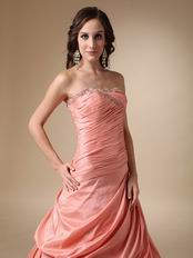 Pink Strapless Floor-length Taffeta Prom Ball Gown