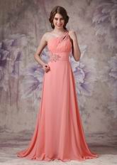 One Shoulder Watermelon Chiffon Cheap Dress For Prom 2014 Wear