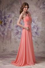 One Shoulder Watermelon Chiffon Cheap Dress For Prom 2014 Wear