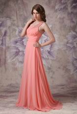 One Shoulder Watermelon Chiffon Cheap Dress For Prom 2014 Wear