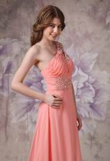 One Shoulder Watermelon Chiffon Cheap Dress For Prom 2014 Wear