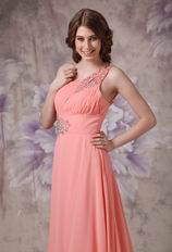 One Shoulder Watermelon Chiffon Cheap Dress For Prom 2014 Wear