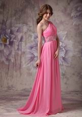 One Shoulder Skirt 2014 Top Designer Hot Pink Prom Dress