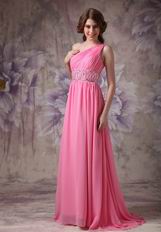 One Shoulder Skirt 2014 Top Designer Hot Pink Prom Dress