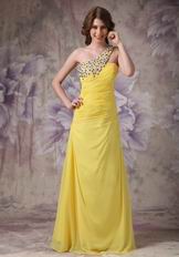 Top Designer 2014 Yellow Dress With One Shoulder Long Skirt