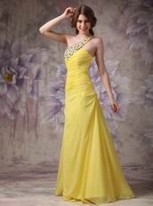 Top Designer 2014 Yellow Dress With One Shoulder Long Skirt