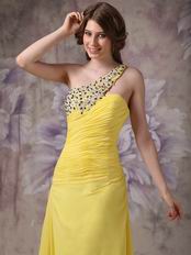 Top Designer 2014 Yellow Dress With One Shoulder Long Skirt