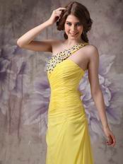 Top Designer 2014 Yellow Dress With One Shoulder Long Skirt
