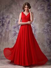 V-neck Dark Red Chiffon Zipper Otherside Best Prom Dress UK