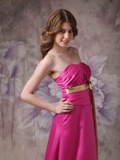 Strapless Floor Length Fuchsia Prom Dress With Champagne Belt