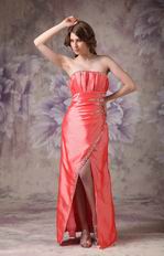 Strapless High Low Skirt Design Coral Pink Prom Dress For Sale