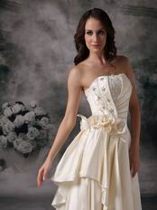 Light Champagne Prom Dress With Side Handcrafted Flowers