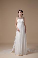 Scoop Ivory Chiffon Maternity Prom Dress With Pearl Decorate