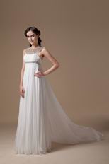 Scoop Ivory Chiffon Maternity Prom Dress With Pearl Decorate