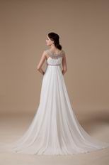 Scoop Ivory Chiffon Maternity Prom Dress With Pearl Decorate